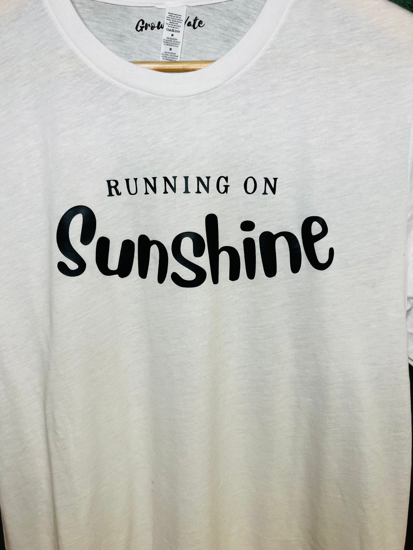 White Running on Sunshine Tee CloseUp