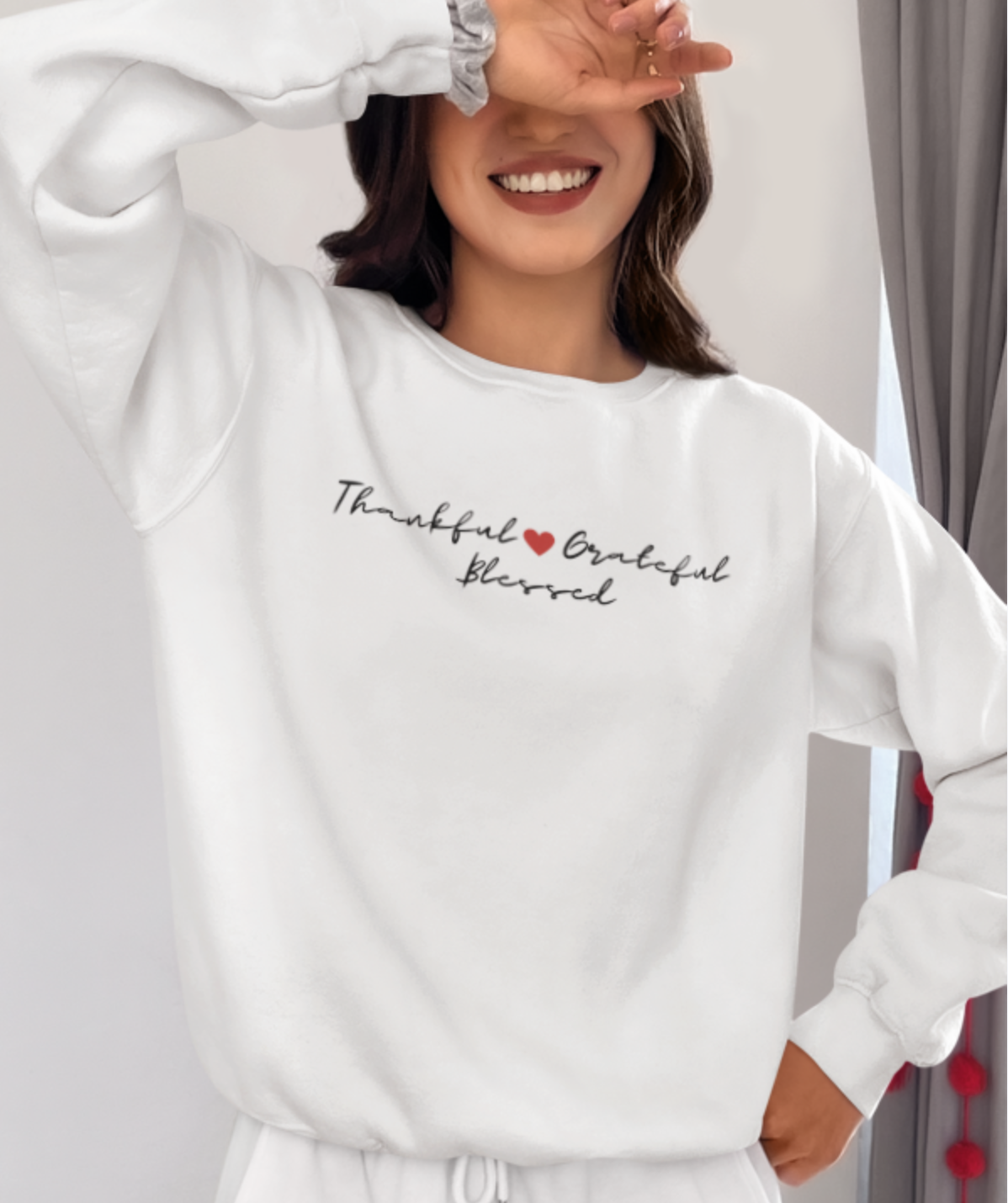 Krissy in white TGB Sweatshirt